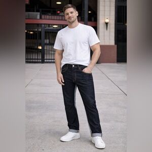 1 - Golden denim raw edge two tone pants